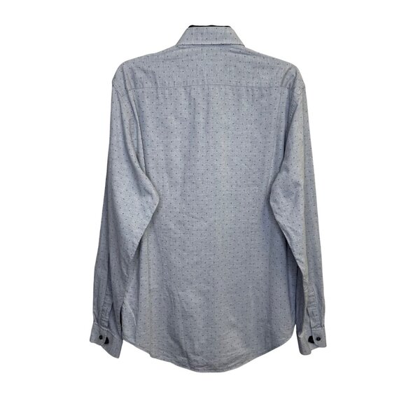 Zara Man Slim Fit Long Sleeve Button-Down Shirt Light Blue Black Dots Size XL - Picture 2 of 6